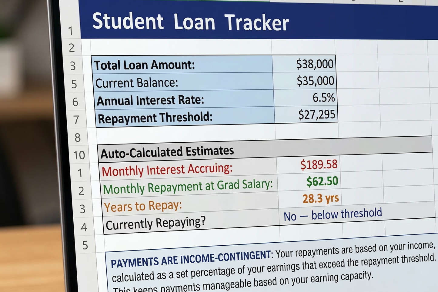 Student Loan Tracker – Loan Balance Interest and Repayment Calculator Excel