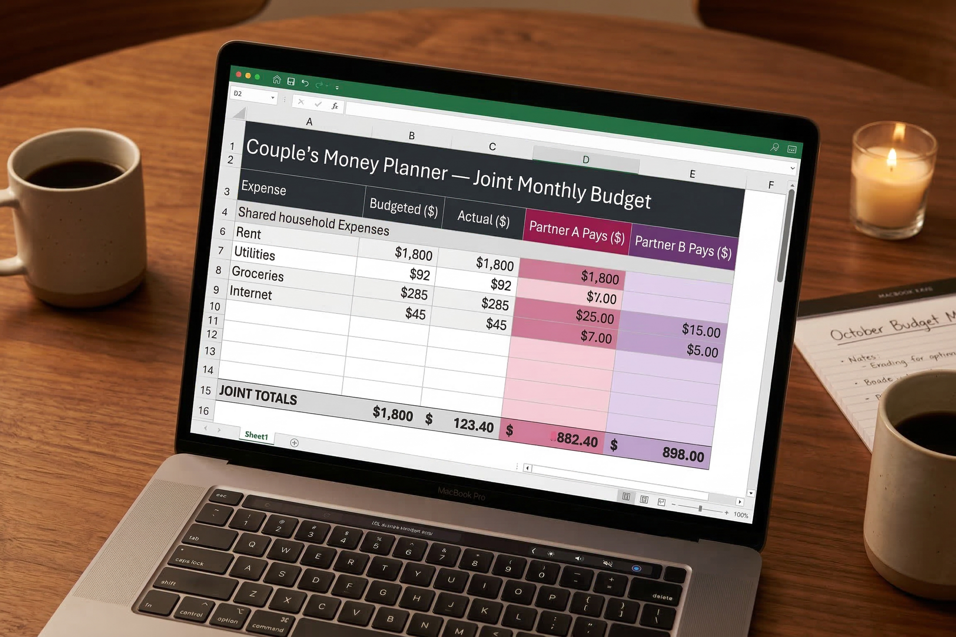 Jexorashop Couple's Money Planner – Joint Budget and Expense Split Excel Spreadsheet