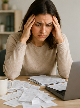 Stressed person looking at bills
